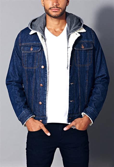 Brand denim jacket men winter windbreaker warm mens jackets outwear jeans coat m. Lyst - Forever 21 Faux Shearling Denim Jacket in Blue for Men