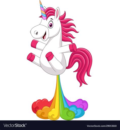 Cartoon Funny Unicorn Horse With Rainbows Fart Vector Image