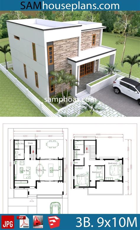 House Plans 7x12m With 4 Bedrooms Plot 8x15 Sam House 187 Duplex