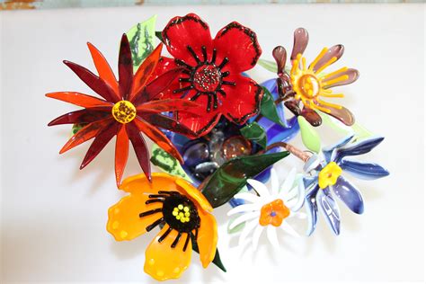 Fused Glass Spring Flowers Tulips Poppies Red Flowers Fused