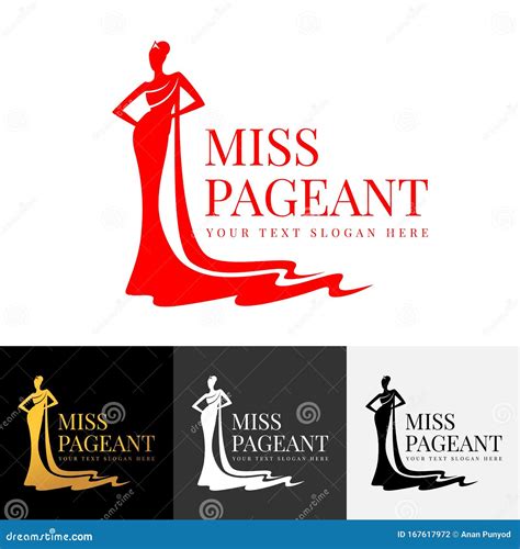 Miss Pageant Logo With Black And White Tone Woman Wear Crown And Dress