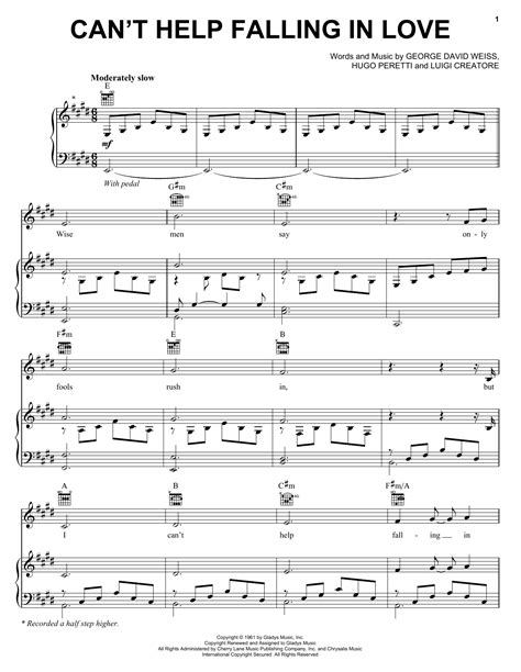 Cant Help Falling In Love Sheet Music Andrea Bocelli Piano Vocal And Guitar Right Hand Melody