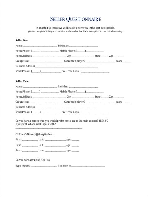 Printable Real Estate Buyer Questionnaire Form