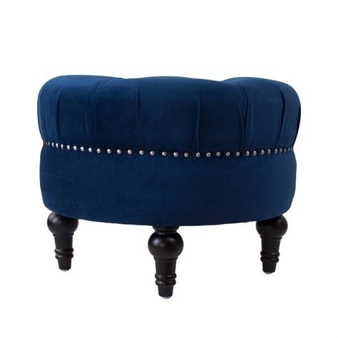 Round Tufted Ottoman Ottoman Footstool Velvet Color Blue Velvet