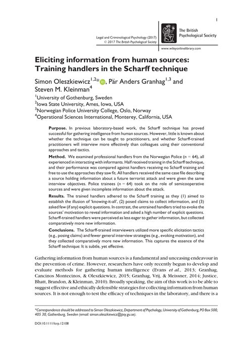 Pdf Eliciting Information From Human Sources Training Handlers In