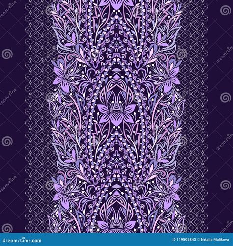 Seamless Lace Vertical Pattern With Paisley And Flowers Stock Vector