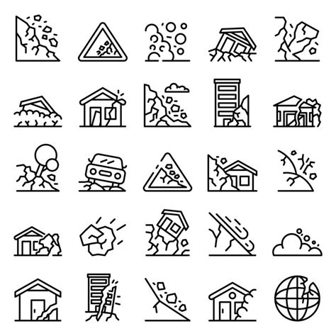 Landslide Icons Set Outline Style 8491612 Vector Art At Vecteezy