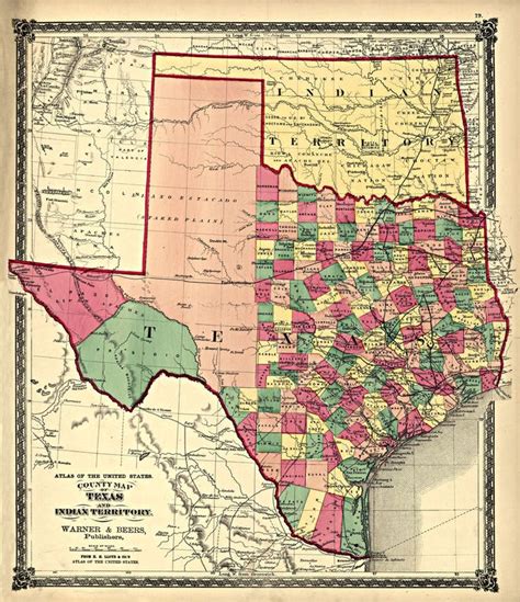 1875 Texas Map Oklahoma 20x17 Giclee Print History Indian