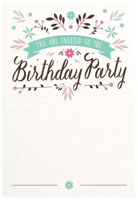 Free Printable Birthday Invitation Flat Flor Plantilla De Tarjeta