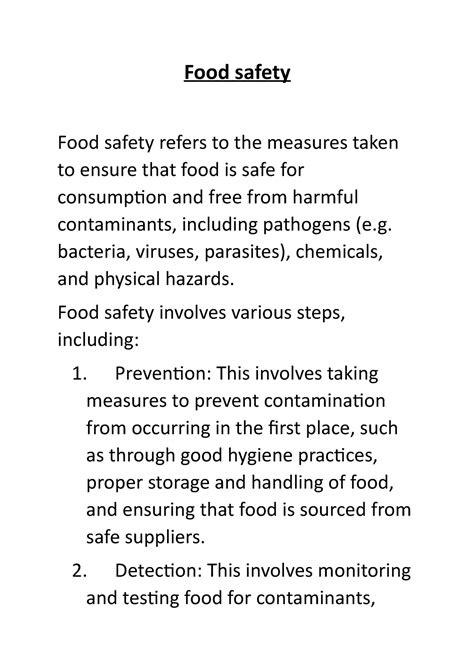 Food Safety And Rule Food Safety Food Safety Refers To The Measures Taken To Ensure That Food