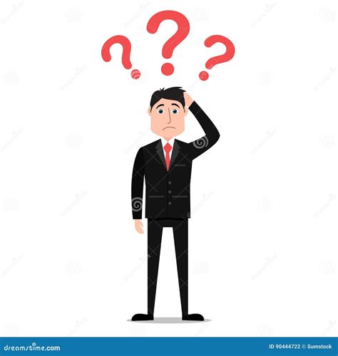 Cartoon Confused Businessman With Question Marks On Head Stock Vector