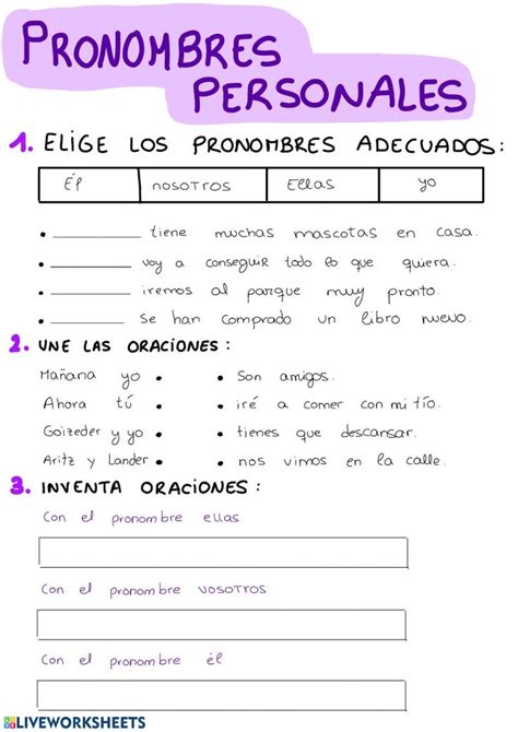 Pronombres Personales Interactive Worksheet Practicas Del Lenguaje