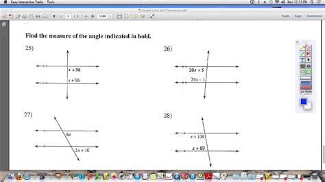 Parallel Lines And Transversals Find Angle Measures YouTube