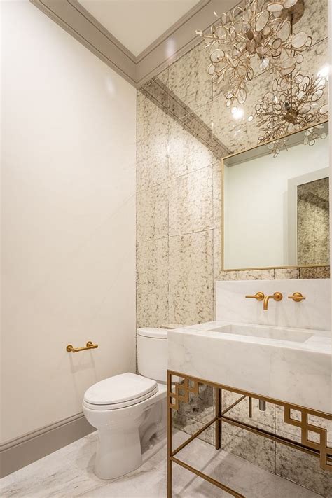 Powder Room Glamorous Powder Room With Antique Mirror Tile Wall Tile