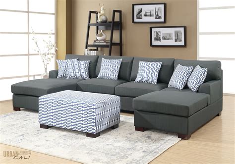 Hayward Small U Shaped Sectional Sofa In Slate Black Polyfiber Linen