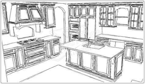 A Drawing Of A Kitchen With An Island And Cabinets In The Center Along