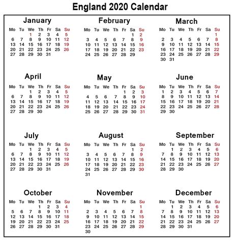 Printable Calendar 2020 With Bank Holidays Calendar Template Printable