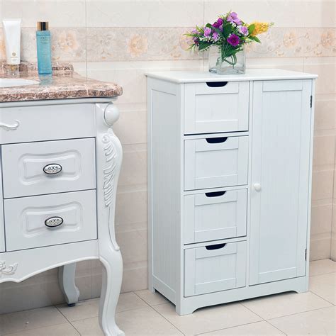 Along with your shower, toilet and sink, regularly disinfect your cabinets to make sure they stay sanitary. White Wooden 4 Drawer Bathroom Storage Cupboard Cabinet ...