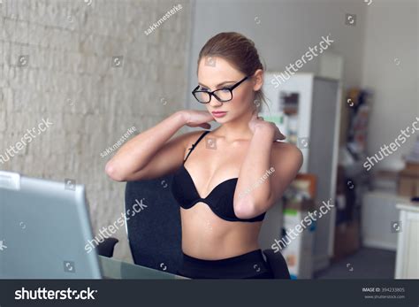 Zdjęcie stockowe Sexy Secretary Strip Office Online Chat Shutterstock