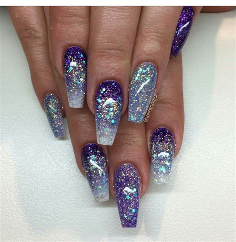 Purple And Silver Acrylic Nails