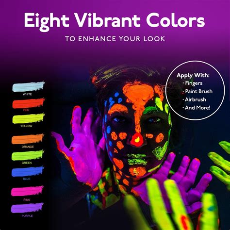 Neon Nights Uv Body Paint Set 8 Colors Blacklight Glow Makeup Kit