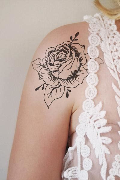 Large Black And White Rose Temporary Tattoo Temporary