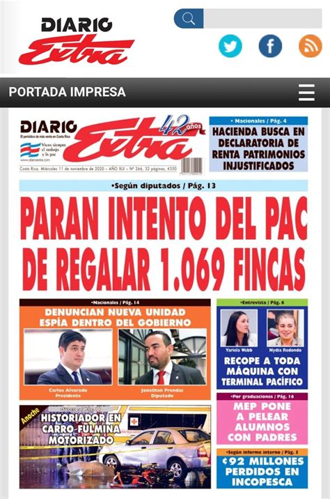 Portada Diario Extra MiÉrcoles 11 De Noviembre 2020 PeriÓdico Digital