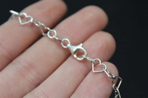 Sterling Silver Heart Link Chain Necklace Silver Heart Link Etsy