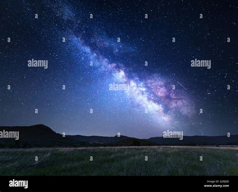 Landscape With Blue Milky Way Night Sky With Stars At Mountains