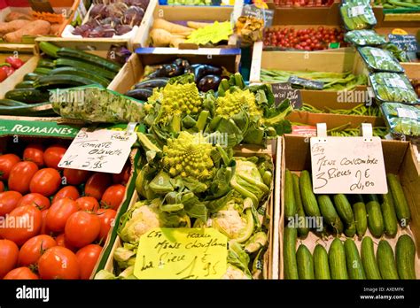 Vegetables On Display In St Quentin Produce Market Paris France Stock