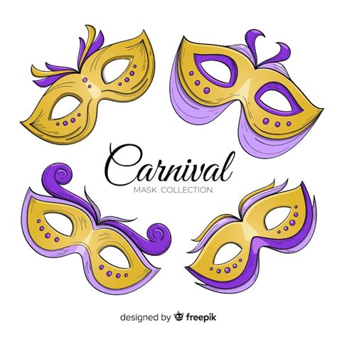 Colección De Antifaces De Carnaval Dibujado A Mano Vector Gratis