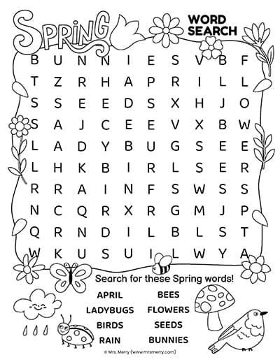 Spring Word Search Puzzle Free Printable Mrs Merry