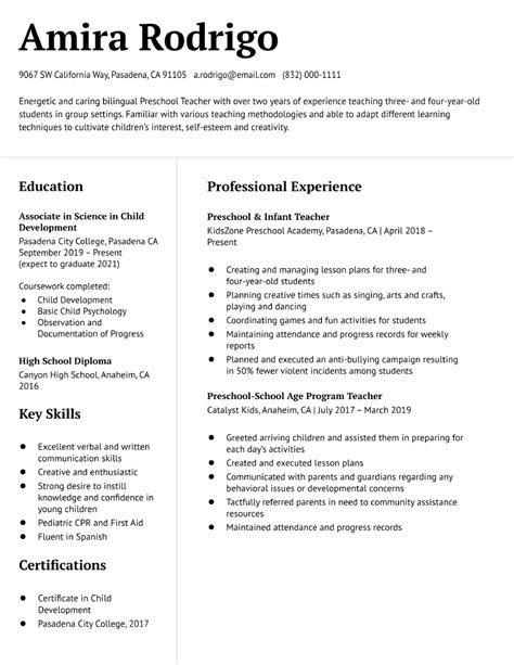 preschool teacher resume examples and templates for 2024