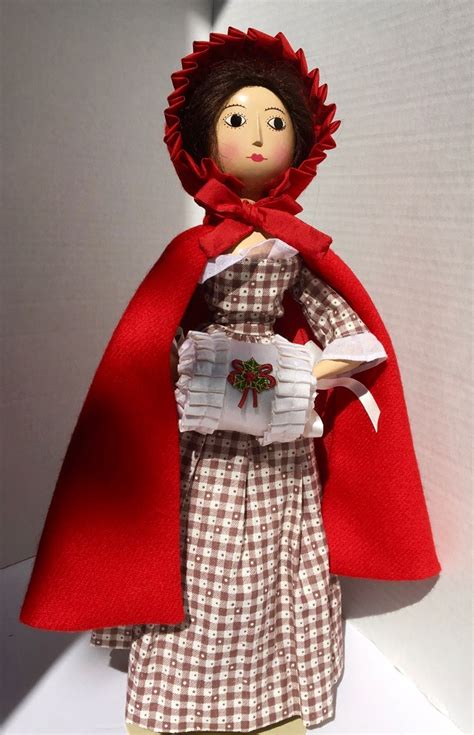 Th Century Red Wool Silk Cloak On Reproduction Peg Doll Wooden Pegs