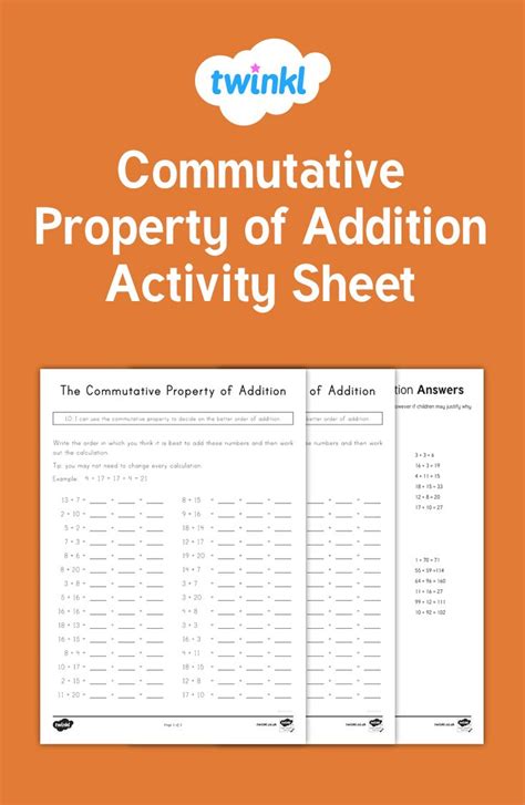 Commutative Property Of Addition This Activity Sheet Is Perfect For