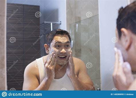 Man Wash His Face In Bathroom Stock Image Image Of Male Asian 148280095