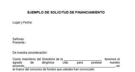 Ejemplo De Solicitud De Financiamiento Modelo De Solicitud