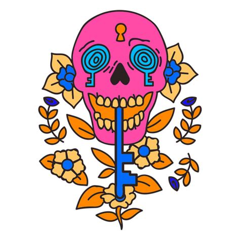 psychedelic skull and keys tattoo png and svg design for t shirts