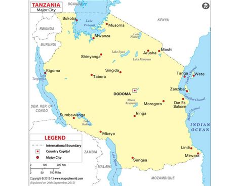 Buy Printed Map Of Major Cities Of Tanzania Maps