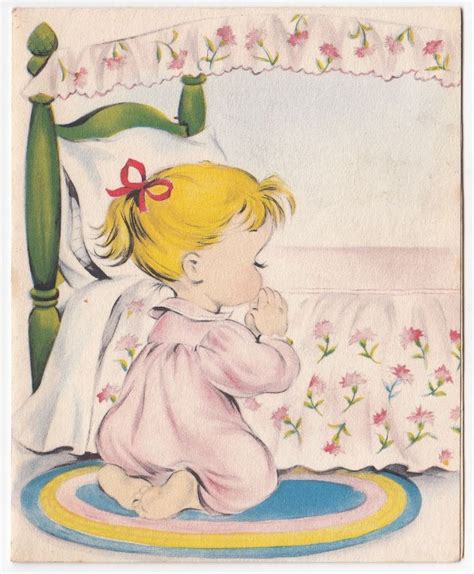 Vintage Greeting Card Christmas Little Girl Child Kneeling Praying At