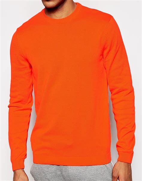 Asos Cotton Crew Neck Jumper In Orange For Men Lyst