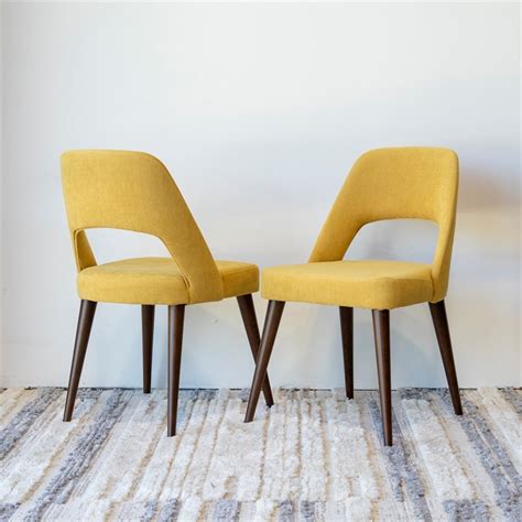 Avol Mid Century Modern Fabric Dining Chair In Yellow Set Of 2