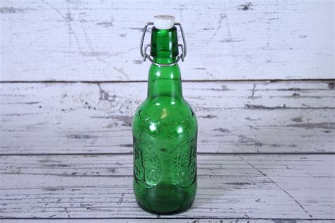 Vintage Grolsch Green Glass Beer Bottle Embossed Grolsh Etsy Beer