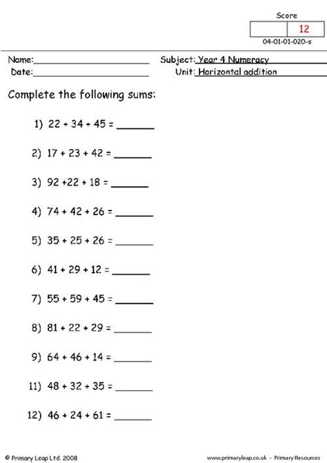 numeracy adding      worksheet primaryleapcouk