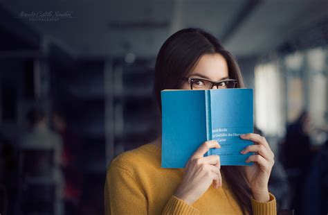 Wallpaper Women With Glasses Photography Books Blue Library Color Beauty Photograph