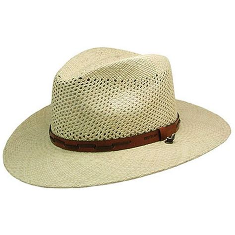 Stetson Natural Airway Panama Straw Hat W Leather Band 3 Inch Brim