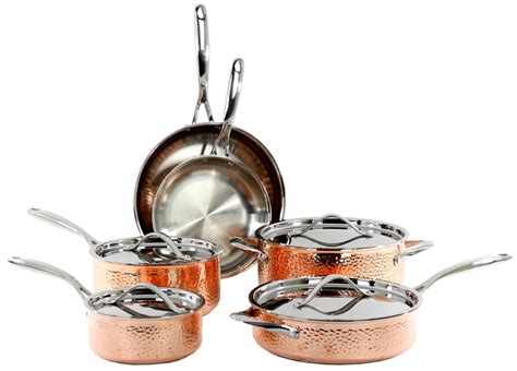 Oneida 10 Piece Hammered Copper Cookware Set Shop Copper Pots And