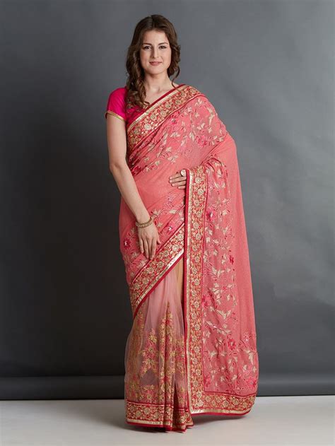 Buy Mitera Pink Embroidered Silk Blend Saree Sarees For Women 4406399 Myntra Saree