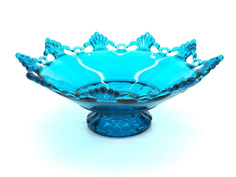 Lot Vintage Blue Glass Centerpiece Bowl