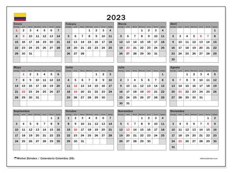 Calendario 2023 Para Imprimir “colombia Ds” Michel Zbinden Co